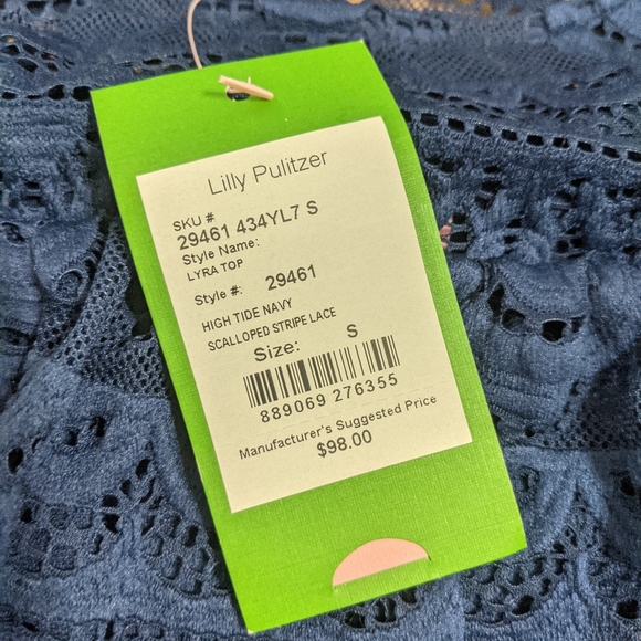 NWT! Lilly Pulitzer Lyra Top High Tide Navy Scalloped Stripe Lace Size S $98 - Picture 7 of 12